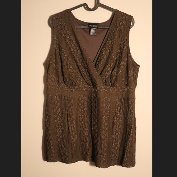 Lane Bryant, brown sleeveless tunic top with waist band, textured fabric 14/16 - Picture 1 of 8